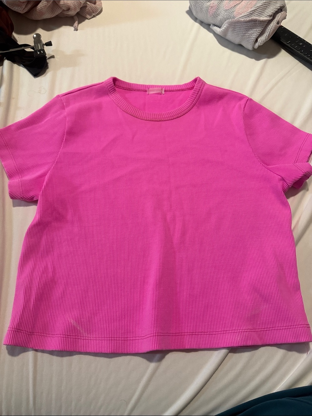 Free People Hot Pink Ribbed Short Sleeve Tee